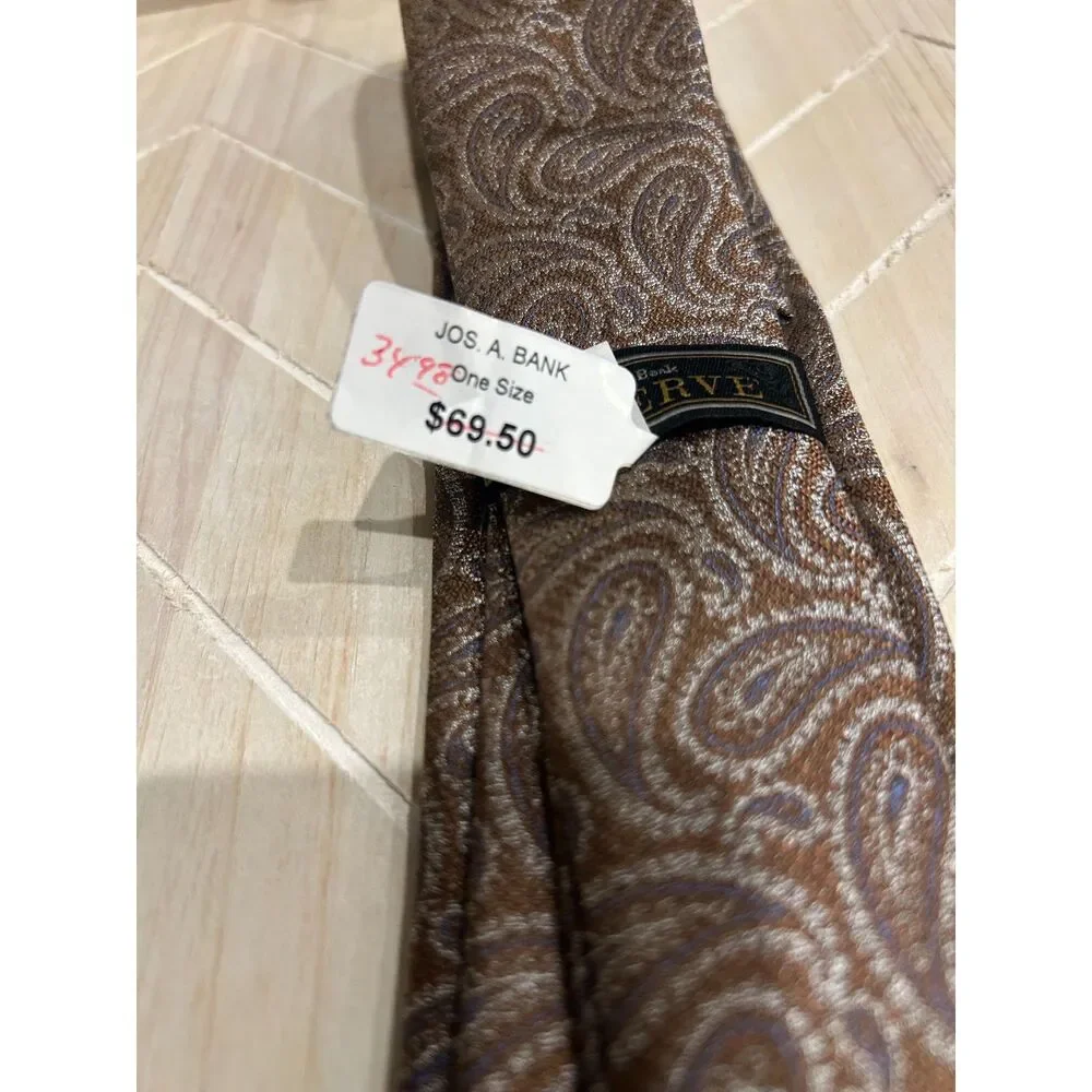 Jos A Bank Reserve Tie Mens 100% Silk Brown Slate Blue Paisley Luxury Woven NWT